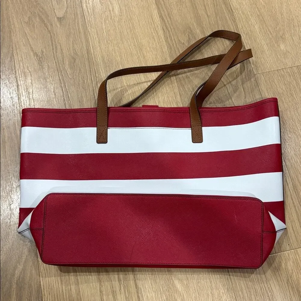 Michael Kors Jet Set Travel Red and White Striped Tote Bag